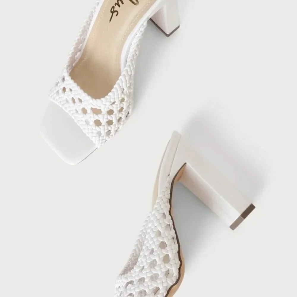 Lulus Lashaa White Woven High Heel Slide Sandals - Picture 4 of 6